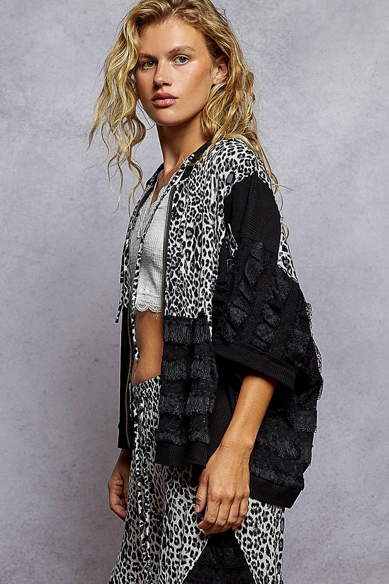 POL Cheetah Zip Up Top