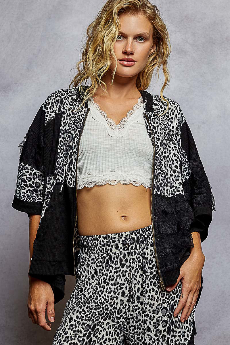 POL Cheetah Zip Up Top