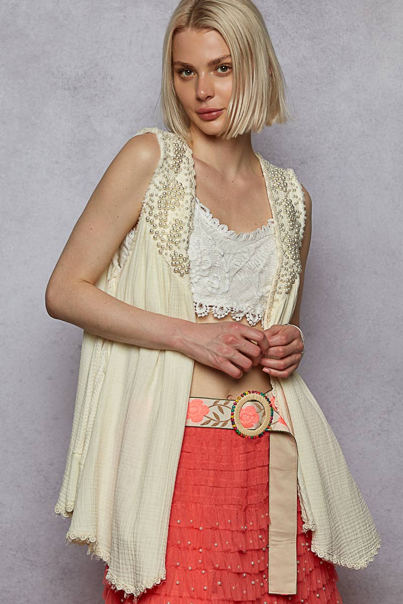 POL Pearls Sleeveless Cardigan