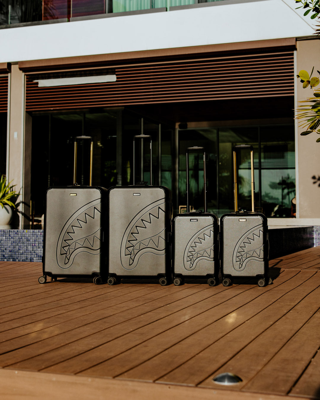 REALITY CHECK SHARKITECTURE CARRY-ON JETBLACK LUGGAGE (GOLD HARDWARE)